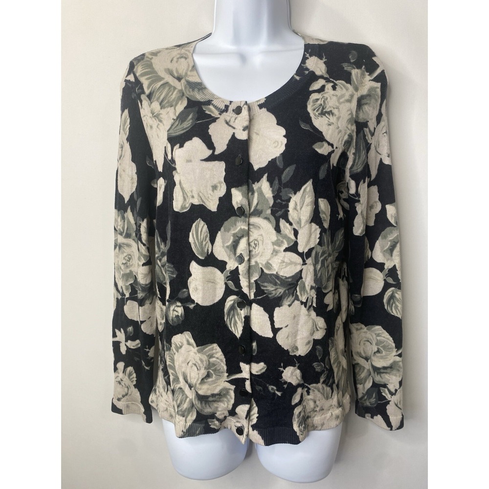 Talbots Womens 100% Wool Sweater Size Small Dark Floral Old Money Cottagecore